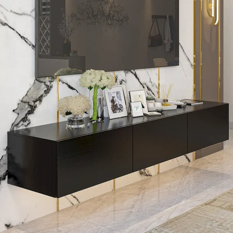 Wall Mounted Floating TV Stand with LED Lights and Storage