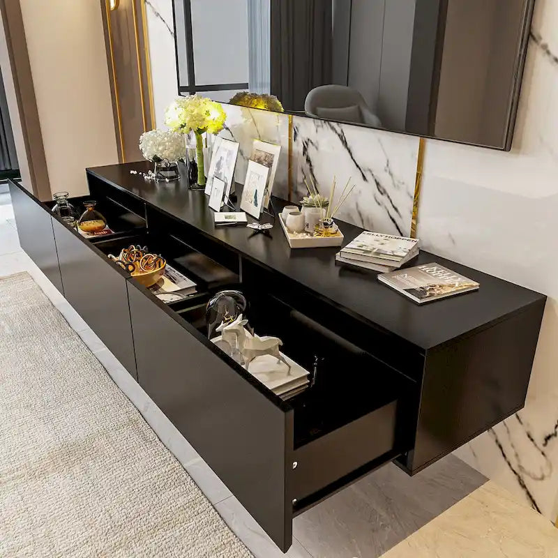 Wall Mounted Floating TV Stand with LED Lights and Storage
