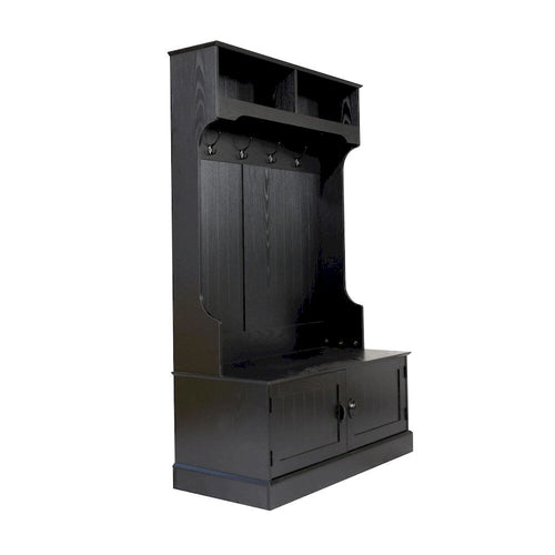 4 Hook Hallway Tree with Storage Bench and Upper Cubbies