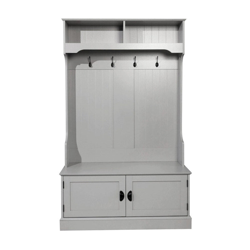 4 Hook Hallway Tree with Storage Bench and Upper Cubbies