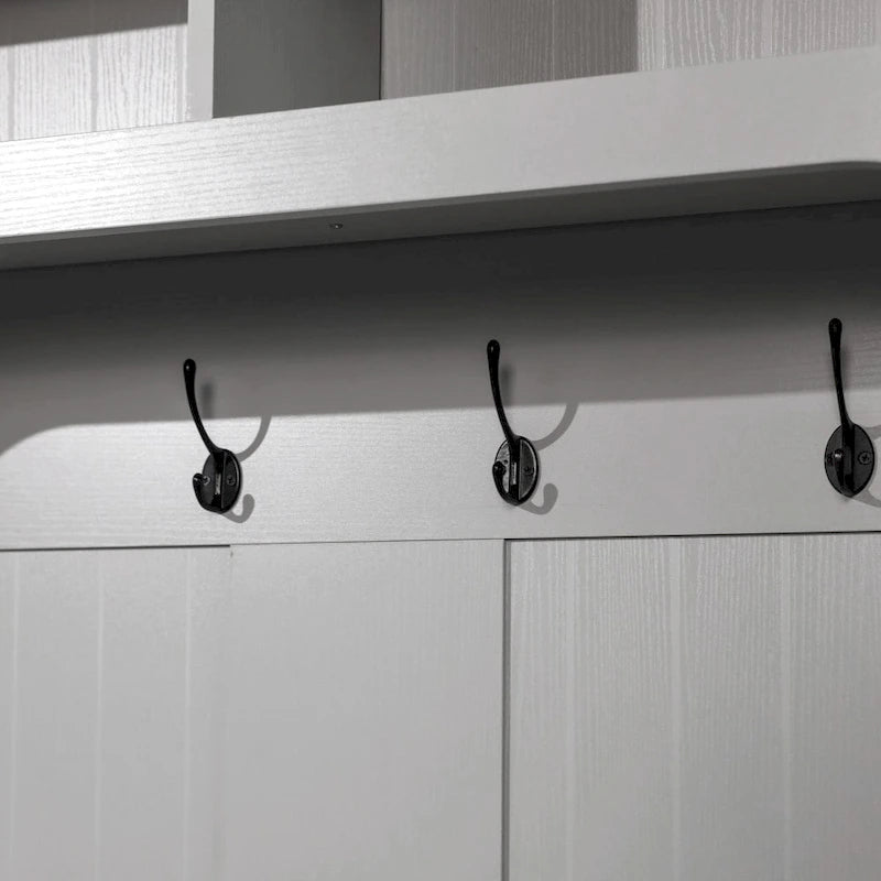 4 Hook Hallway Tree with Storage Bench and Upper Cubbies