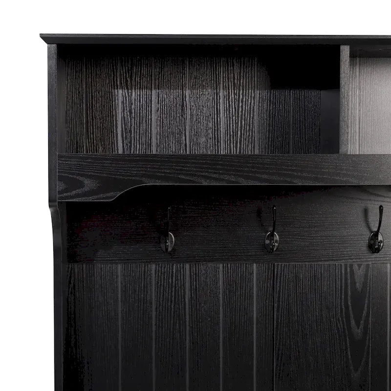 4 Hook Hallway Tree with Storage Bench and Upper Cubbies