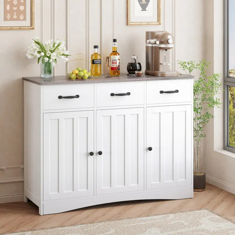 42.5 Farmhouse Buffets Sideboard, Modern Wood Kitchen Storage Cabinet with Adjustable Shelf
