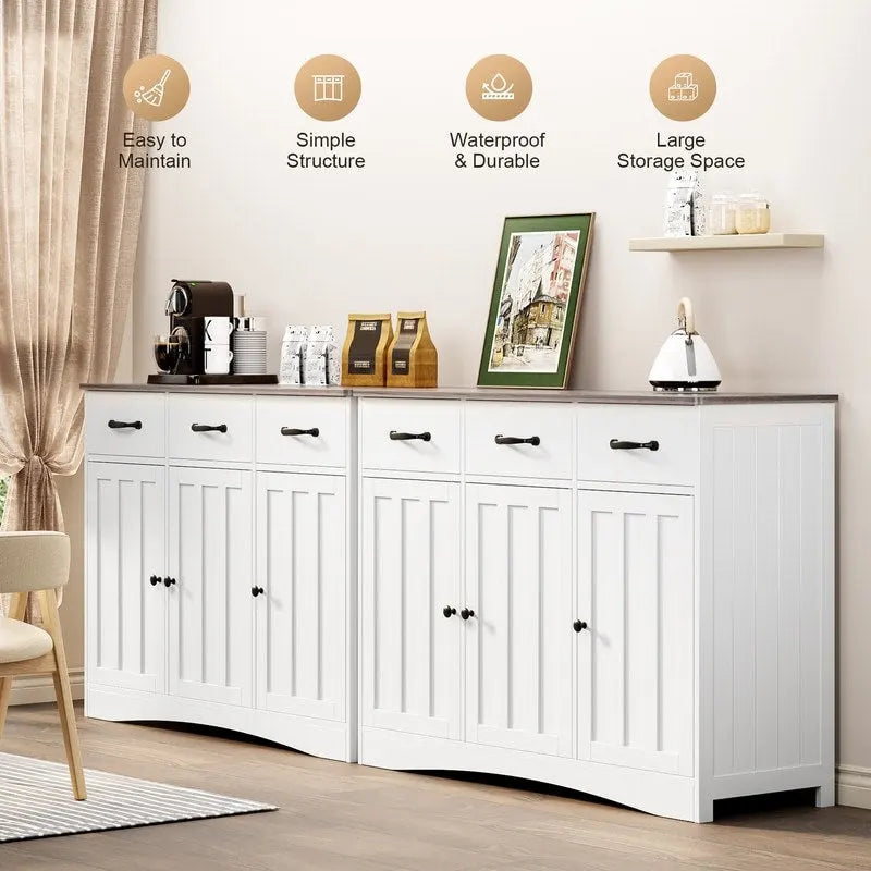 42.5 Farmhouse Buffets Sideboard, Modern Wood Kitchen Storage Cabinet with Adjustable Shelf