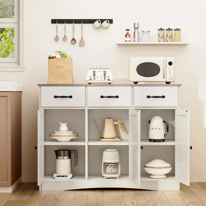 42.5 Farmhouse Buffets Sideboard, Modern Wood Kitchen Storage Cabinet with Adjustable Shelf