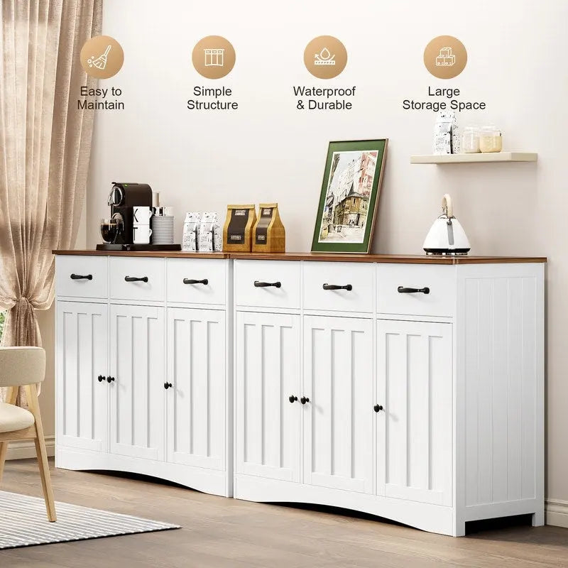 42.5 Farmhouse Buffets Sideboard, Modern Wood Kitchen Storage Cabinet with Adjustable Shelf