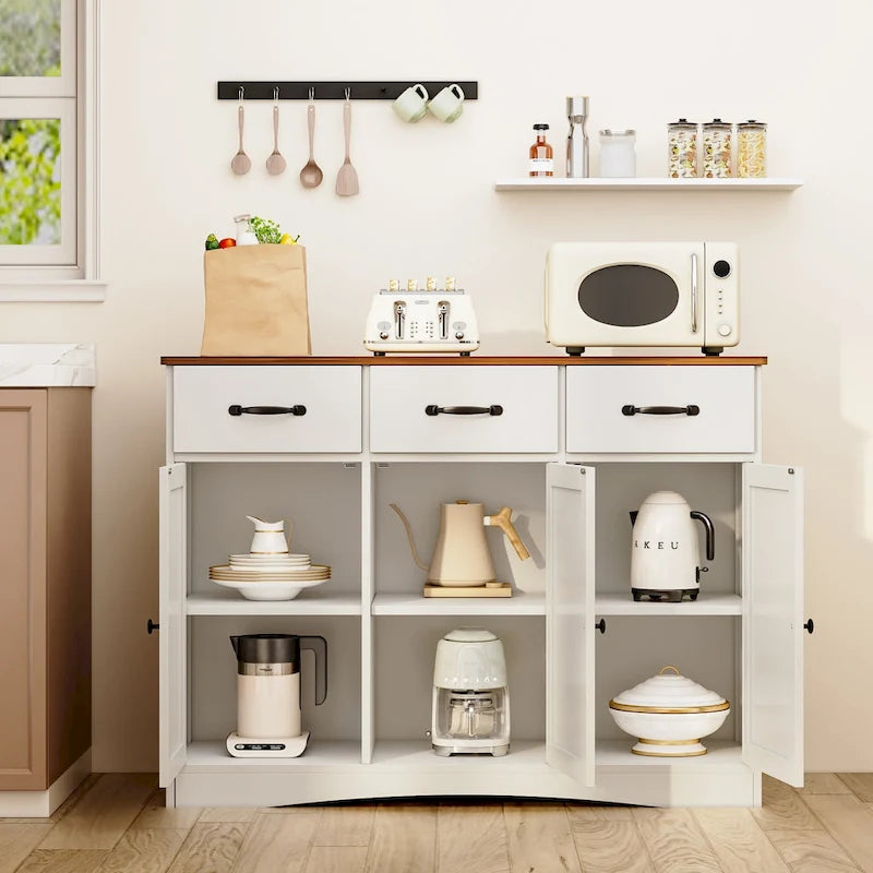 42.5 Farmhouse Buffets Sideboard, Modern Wood Kitchen Storage Cabinet with Adjustable Shelf