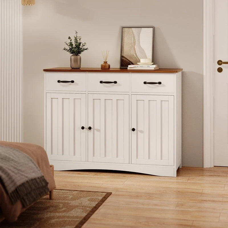 42.5 Farmhouse Buffets Sideboard, Modern Wood Kitchen Storage Cabinet with Adjustable Shelf