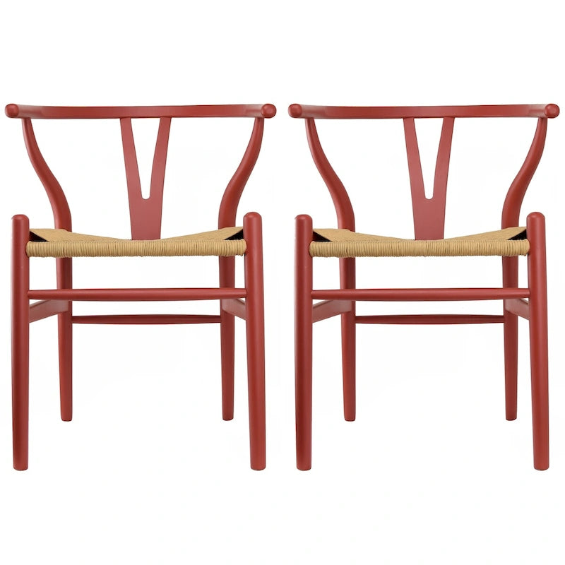 Set of 2 Modern Wood Dining Chair With Back Armchair Hemp Seat