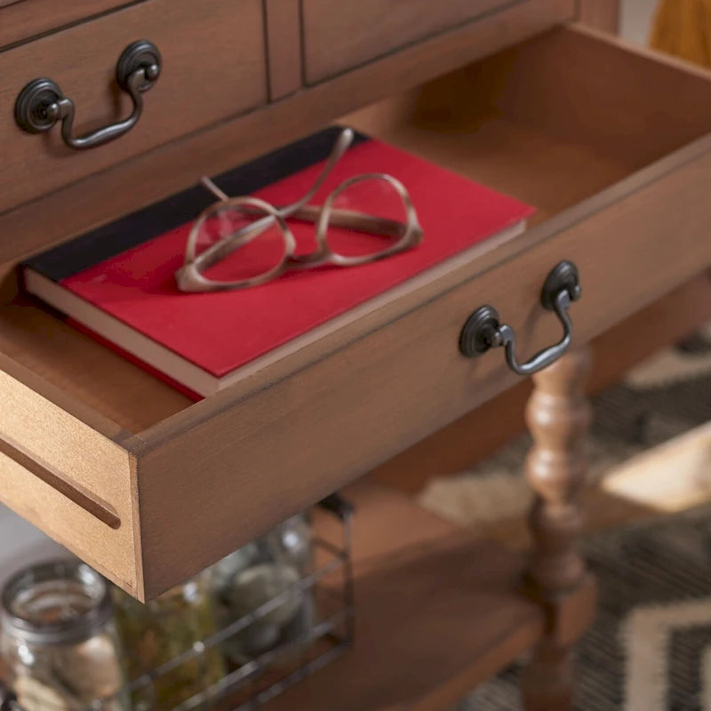 3-Drawer Console Table with Open Bottom Shelf in Farmhouse Style