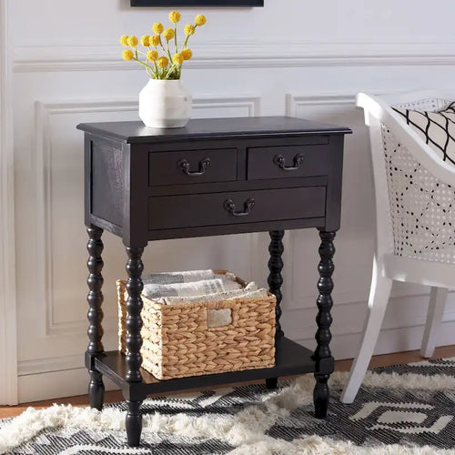 3-Drawer Console Table with Open Bottom Shelf in Farmhouse Style