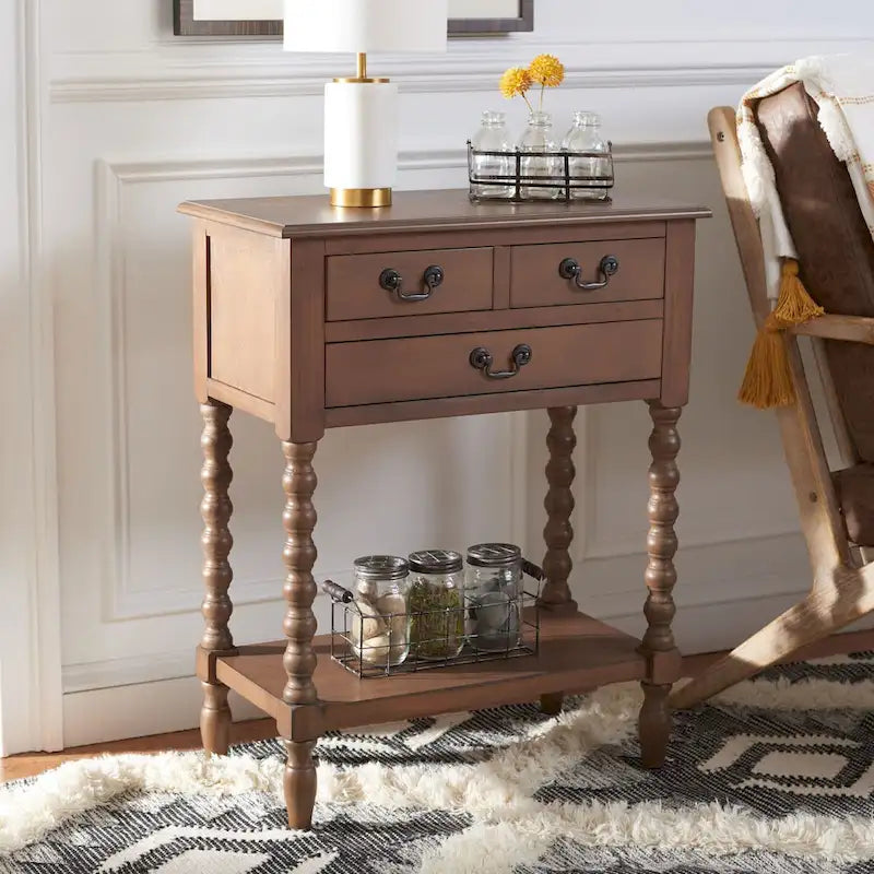 3-Drawer Console Table with Open Bottom Shelf in Farmhouse Style