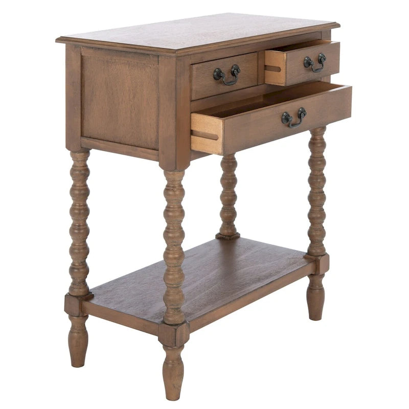 3-Drawer Console Table with Open Bottom Shelf in Farmhouse Style