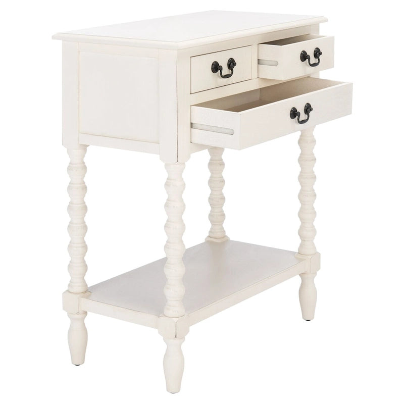 3-Drawer Console Table with Open Bottom Shelf in Farmhouse Style