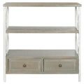 Mesa consola de almacenamiento azul pálido de estilo shabby chic con estructura en X, estantes y cajones