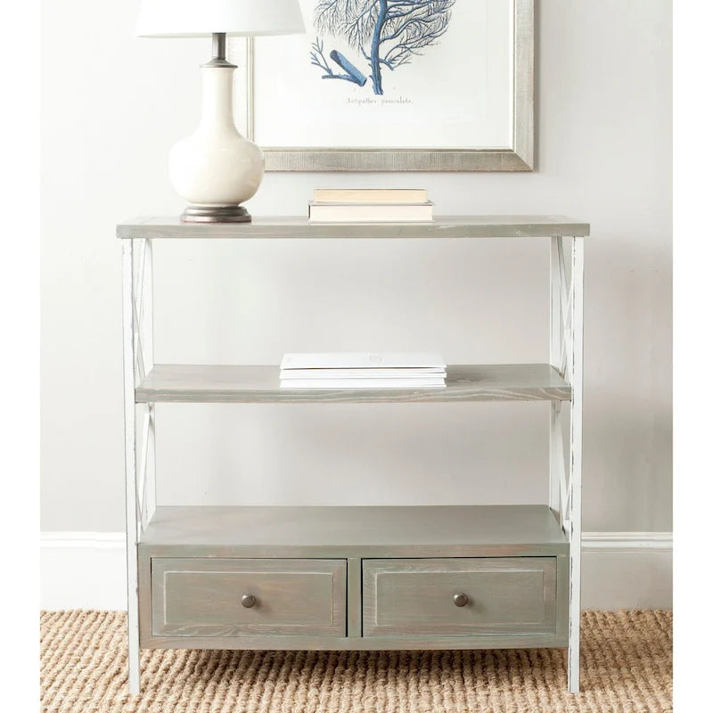 Pale Blue Shabby Chic X Frame Storage Console Table with Shelves and Drawers