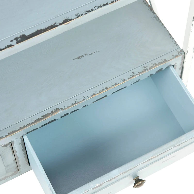 Pale Blue Shabby Chic X Frame Storage Console Table with Shelves and Drawers