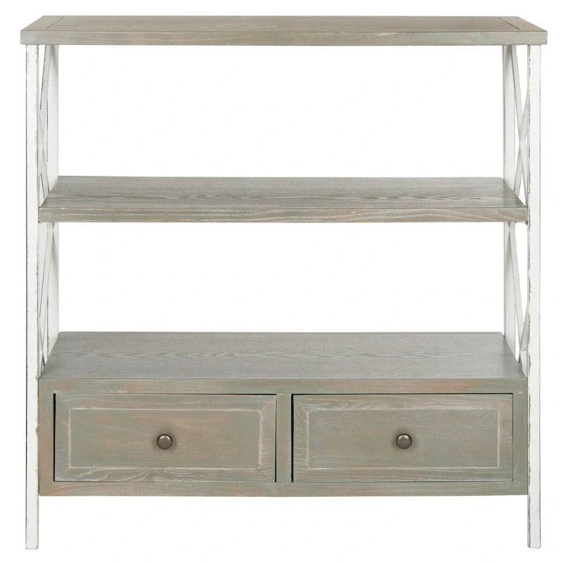 Pale Blue Shabby Chic X Frame Storage Console Table with Shelves and Drawers