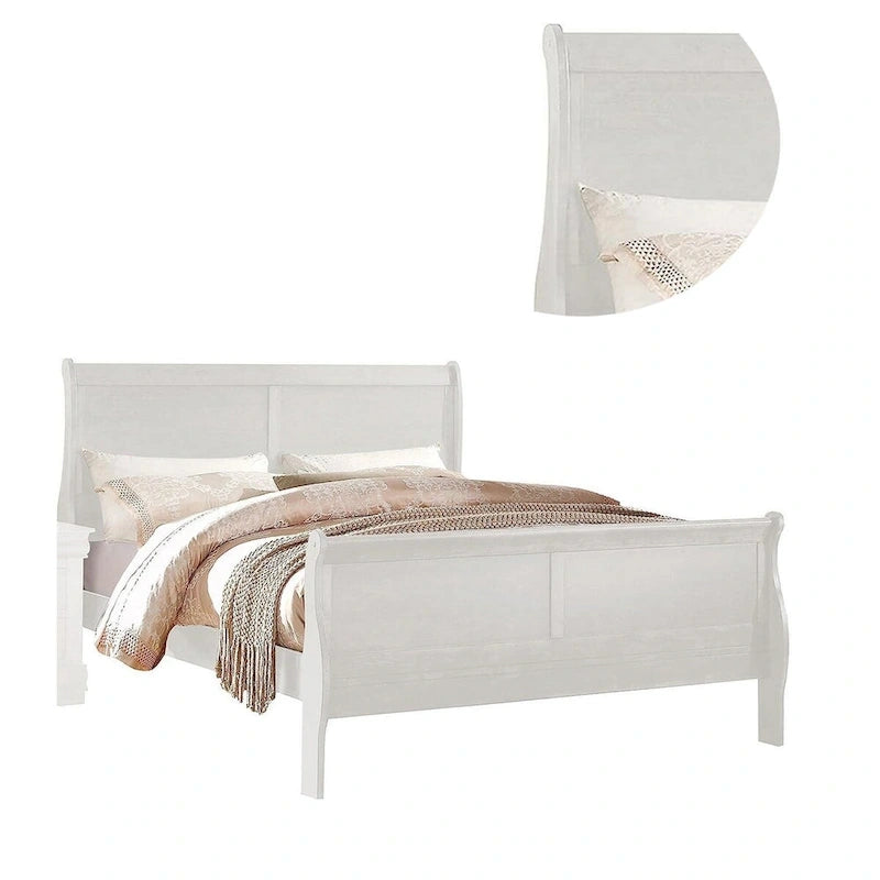 Queen Size Sleigh Bed Minimalist Style Headboard Classic White Wood