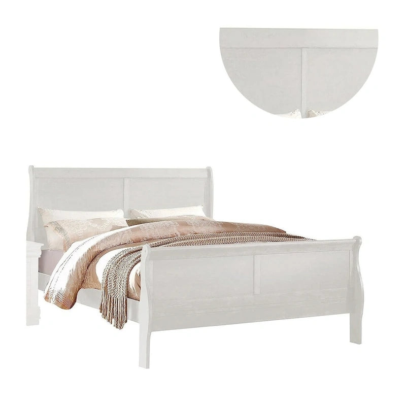 Queen Size Sleigh Bed Minimalist Style Headboard Classic White Wood