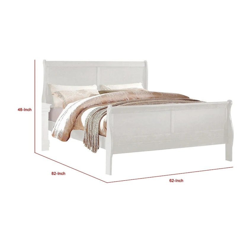 Queen Size Sleigh Bed Minimalist Style Headboard Classic White Wood