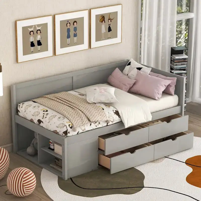 Twin Size Daybed with Drawers and Shelves