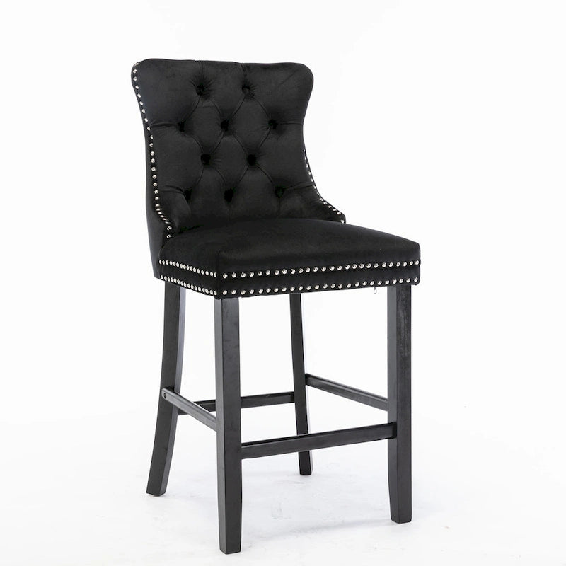 Modern Velvet Upholstered Barstools with Button Tufted Nailhead Trim Set of 2