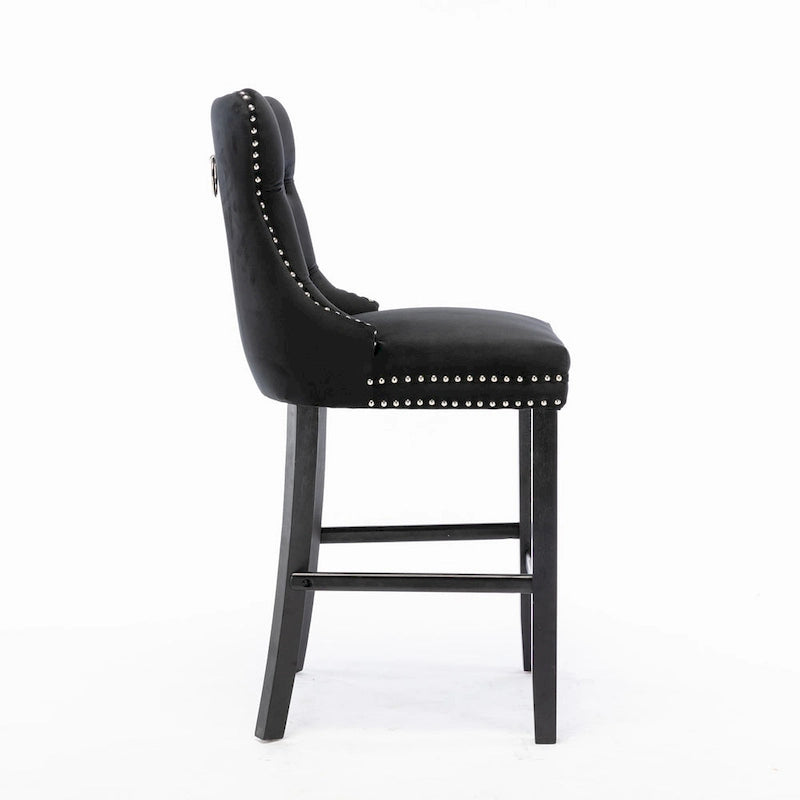 Modern Velvet Upholstered Barstools with Button Tufted Nailhead Trim Set of 2