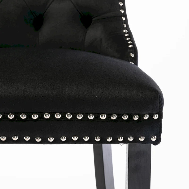 Modern Velvet Upholstered Barstools with Button Tufted Nailhead Trim Set of 2