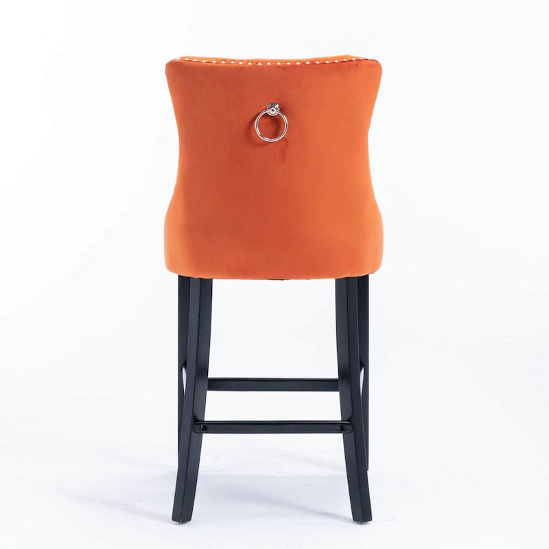 Modern Velvet Upholstered Barstools with Button Tufted Nailhead Trim Set of 2
