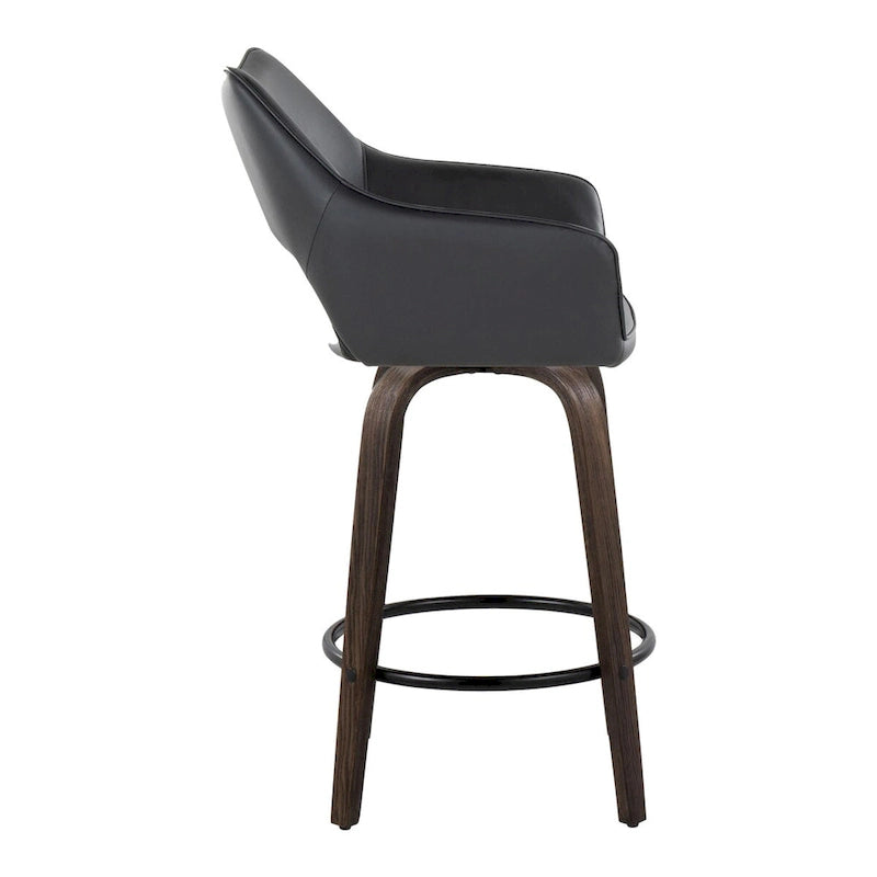 Porch & Den Mac 26 Fixed-Height Upholstered Counter Stool with Bent Wood Legs & Round Footrest (Set of 2)