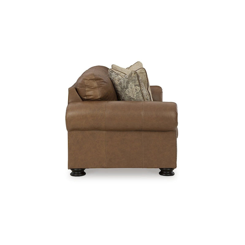 Caramel Queen Sofa Sleeper with Nailhead Trim and Memory Foam Mattress