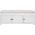 Storage Bench with 3 Shutter-shaped Doors, Removable Cushion and Hidden Storage Space