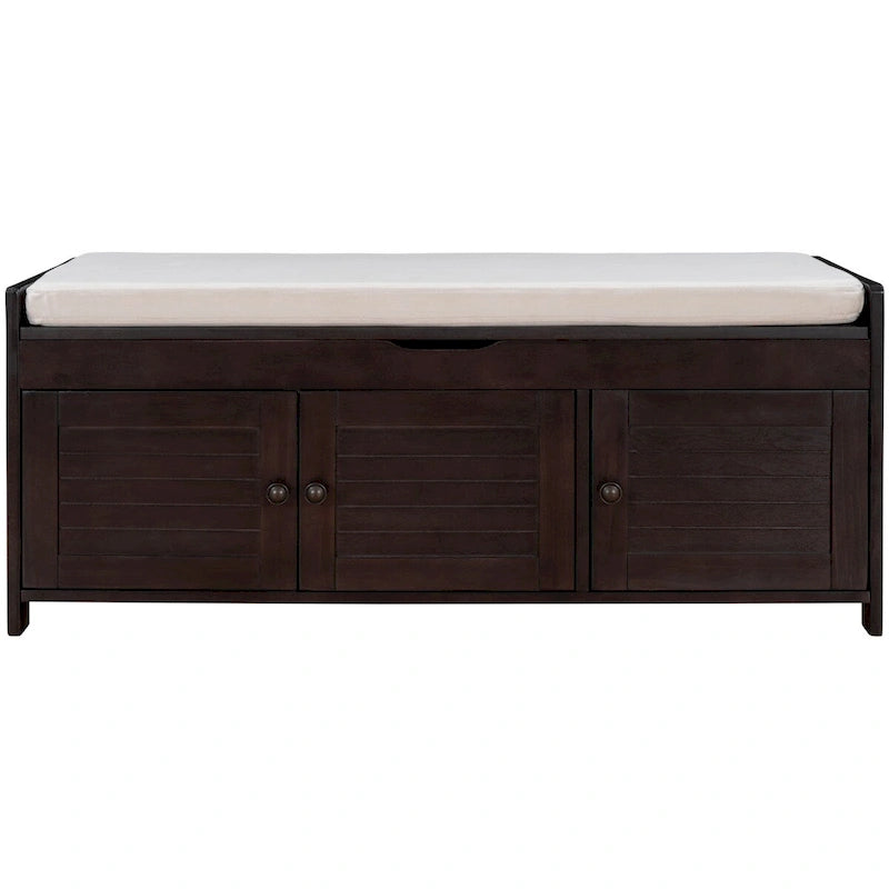 Storage Bench with 3 Shutter-shaped Doors, Removable Cushion and Hidden Storage Space