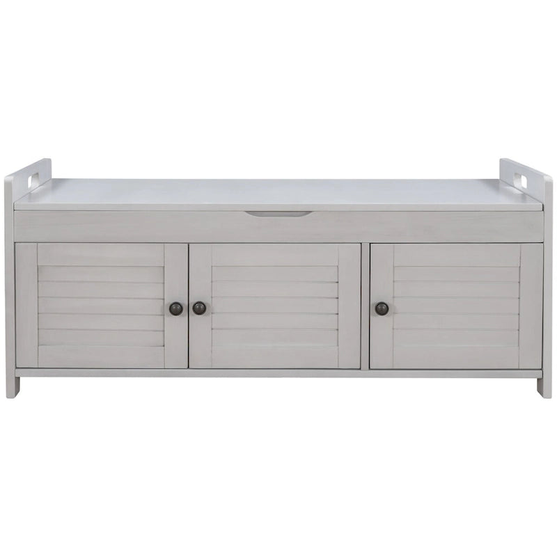 Storage Bench with 3 Shutter-shaped Doors, Removable Cushion and Hidden Storage Space