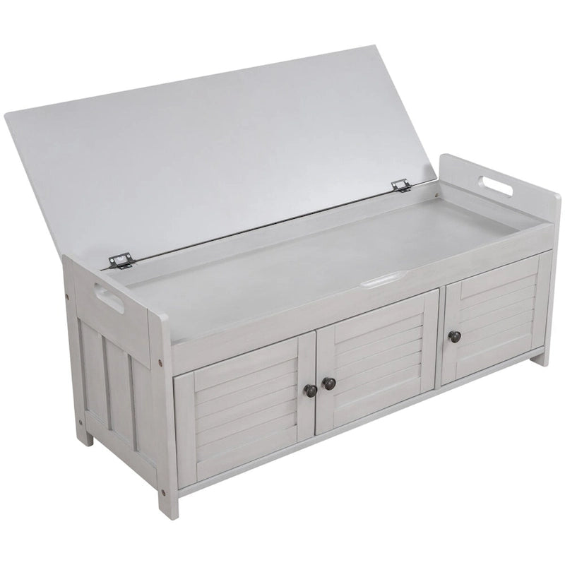 Storage Bench with 3 Shutter-shaped Doors, Removable Cushion and Hidden Storage Space