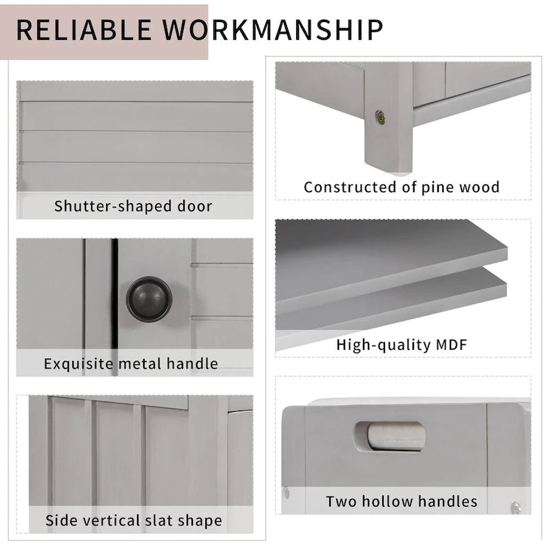 Storage Bench with 3 Shutter-shaped Doors, Removable Cushion and Hidden Storage Space