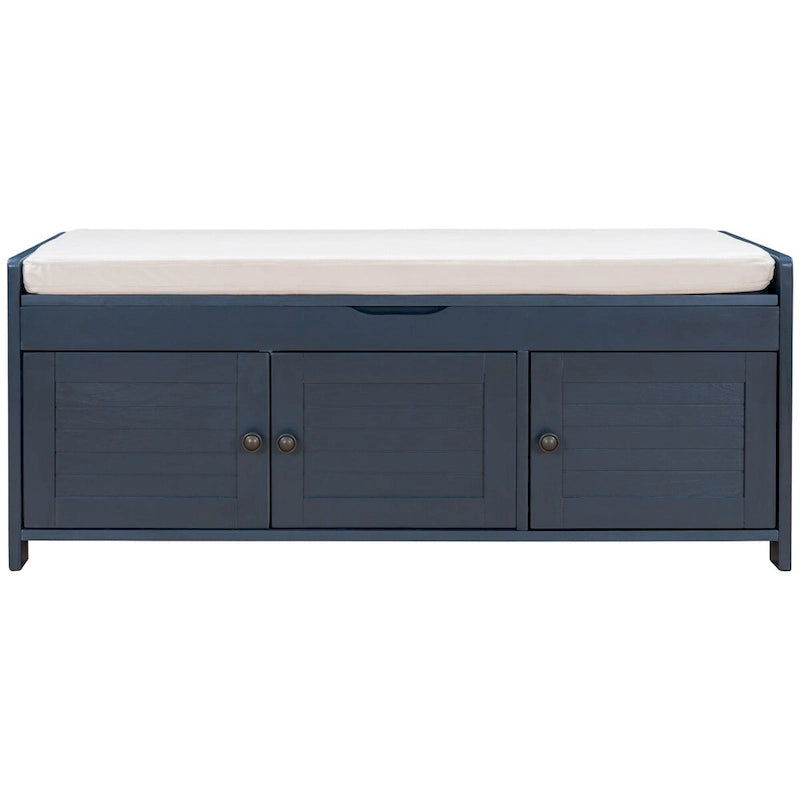 Storage Bench with 3 Shutter-shaped Doors, Removable Cushion and Hidden Storage Space