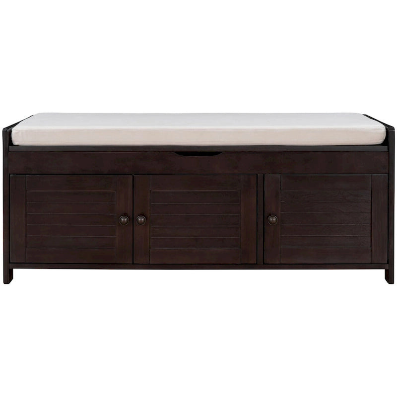Storage Bench with 3 Shutter-shaped Doors, Removable Cushion and Hidden Storage Space
