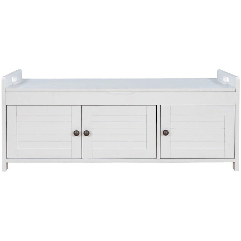 Storage Bench with 3 Shutter-shaped Doors, Removable Cushion and Hidden Storage Space