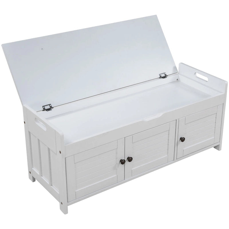 Storage Bench with 3 Shutter-shaped Doors, Removable Cushion and Hidden Storage Space
