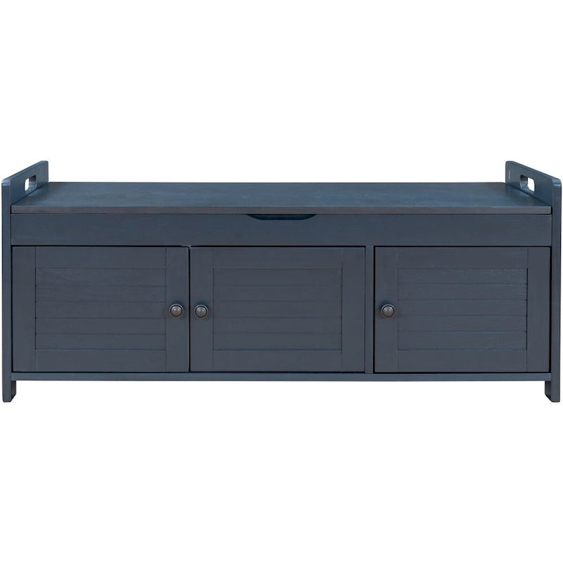 Storage Bench with 3 Shutter-shaped Doors, Removable Cushion and Hidden Storage Space