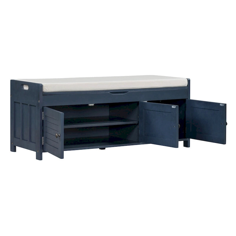 Storage Bench with 3 Shutter-shaped Doors, Removable Cushion and Hidden Storage Space