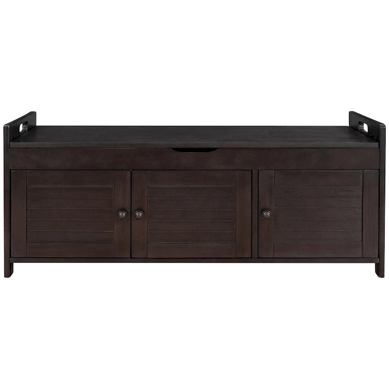 Storage Bench with 3 Shutter-shaped Doors, Removable Cushion and Hidden Storage Space