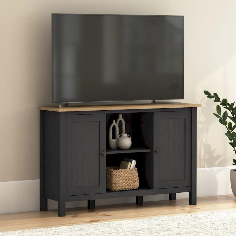 Tall Farmhouse TV Stand Media Console with Storage Doors and Cubbies