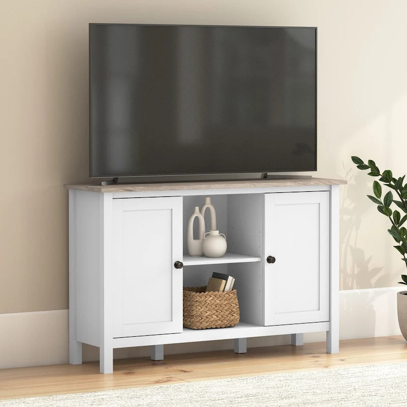 Tall Farmhouse TV Stand Media Console with Storage Doors and Cubbies