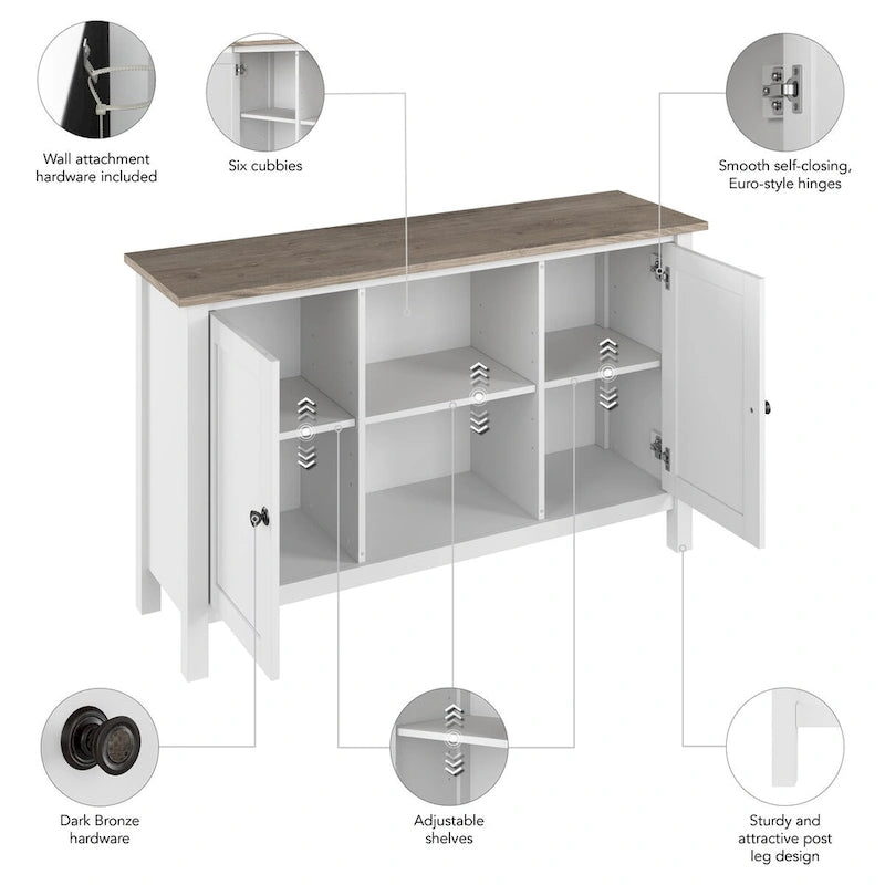 Tall Farmhouse TV Stand Media Console with Storage Doors and Cubbies