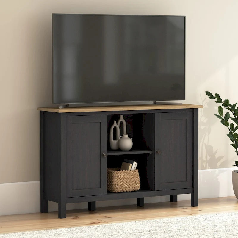 Tall Farmhouse TV Stand Media Console with Storage Doors and Cubbies