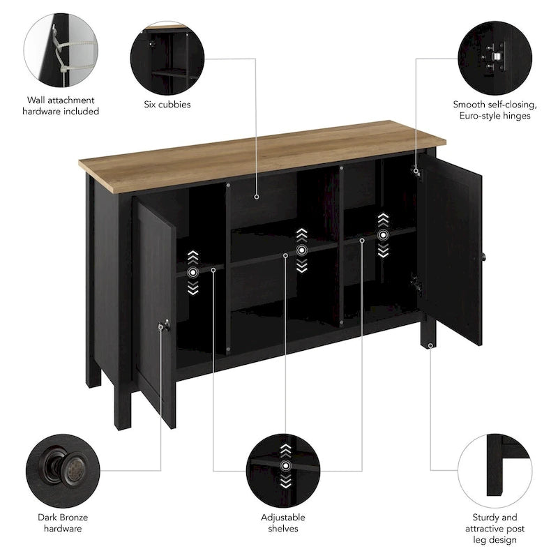 Tall Farmhouse TV Stand Media Console with Storage Doors and Cubbies