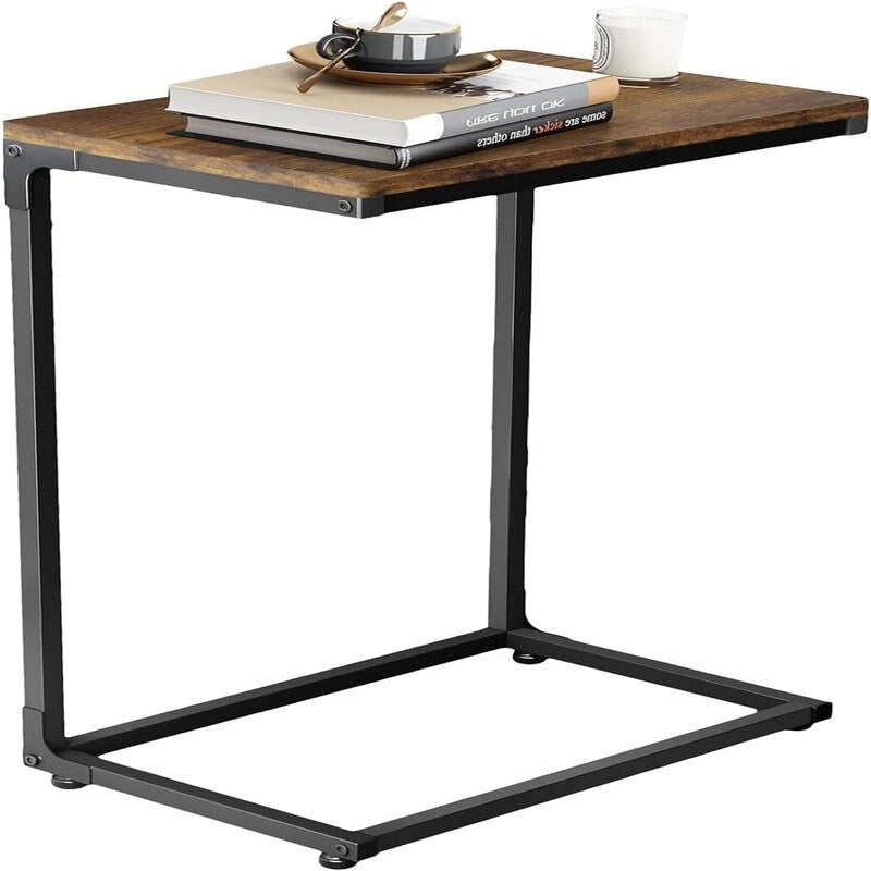 C-Shaped End Table Slim Sofa Side Table with Metal Frame